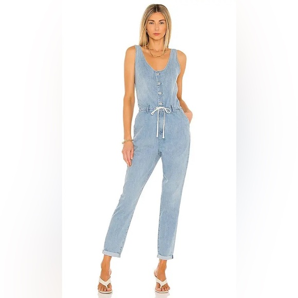 PAIGE NWT CHRISTY UTILITY Light Blue Denim Jumpsuit Size 8 Trendy Comfy Casual - Picture 7 of 7